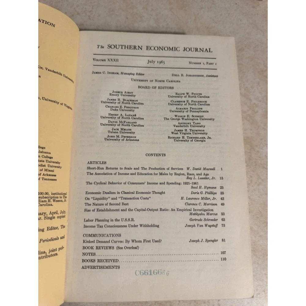 Southern‎ Economic Journal Vol XXXII 1965-1966 Bound Volume Library Edition Red